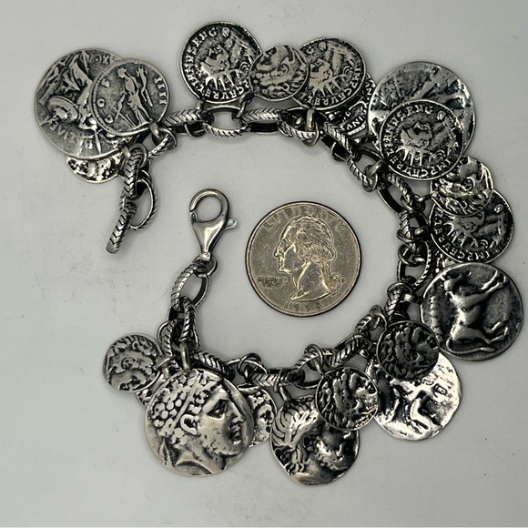 SILPADA Sterling Silver Oxidized Roman Coin Cha Cha Charm Bracelet B1624 - Picture 3 of 13